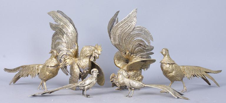 BORDSDEKORATIONER, 6 st, patinerad metall, 1900-tal.