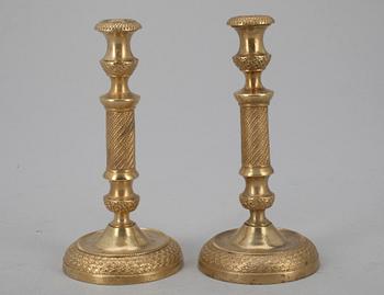 MINIATYRLJUSSTAKAR, "Tapersticks" ett par, mässing, 1800-tal.