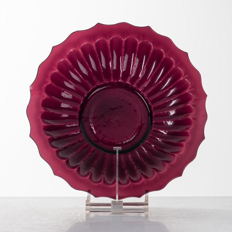 A lotus shaped Chinese purple glass dish, presumably around 1900.