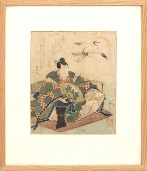 Yashima Gakutei färgträsnitt Japan ca 1820.