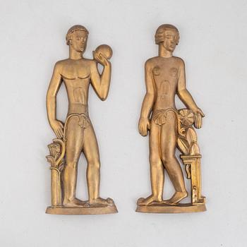 Two Swedish Grace bronze wall reliefs, ASEA Ludvika Verken, Sweden, 1920's.