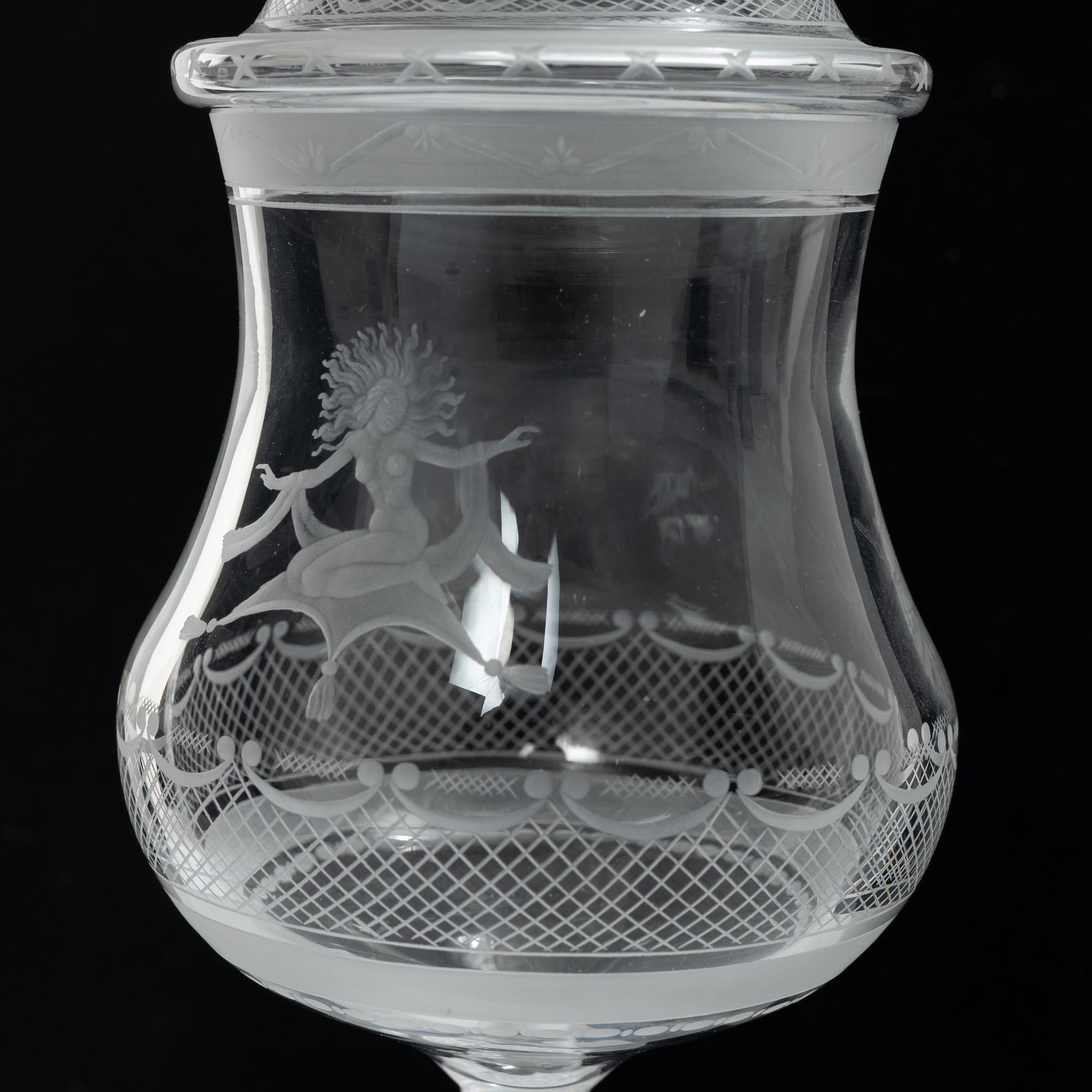 Simon Gate, goblet with lid, "Aurora", Orrefors, 250th anniversary, 1976.
