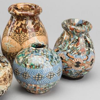 A set of 6 pcs of vases and a bowl, stonewere, Gerbino Vallauris.