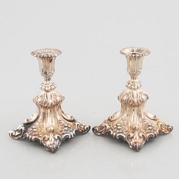 A pair of Baroque style silver candlesticks, Swedish import mark, 20th Century.