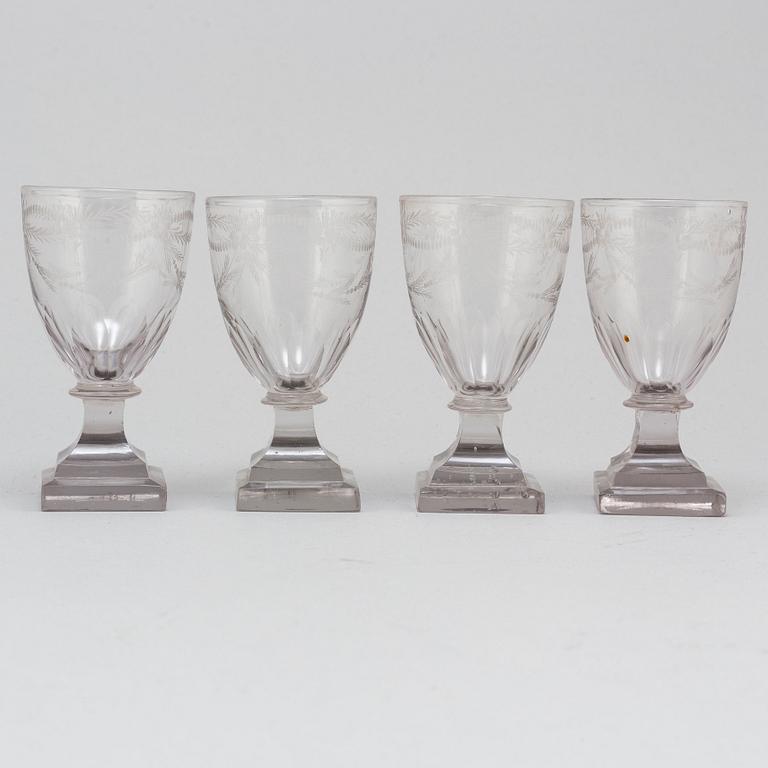 Four late Gustavian wine glasses, early 19th century.