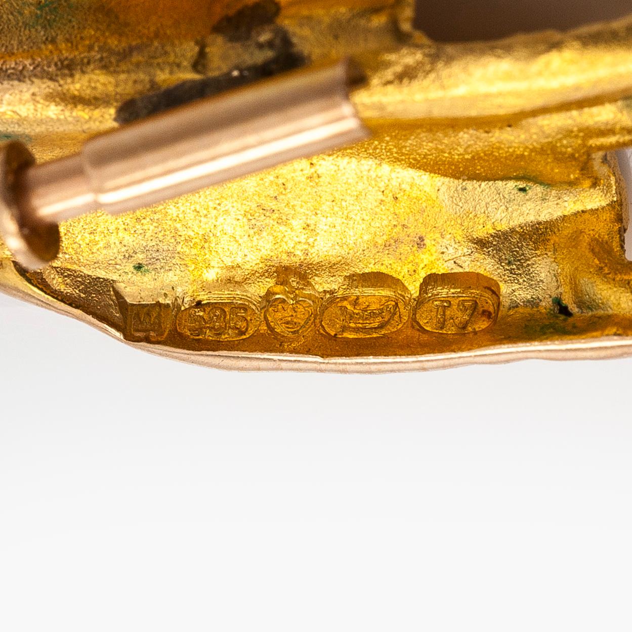 Björn Weckström, A 14K gold 'Bow of Argo' brooch with cultured pearls for Lapponia 1972.