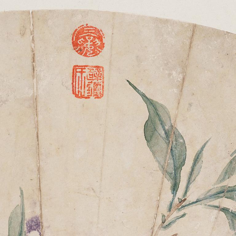 Two Fan paintings by unknown artis, late Qing dynasty.