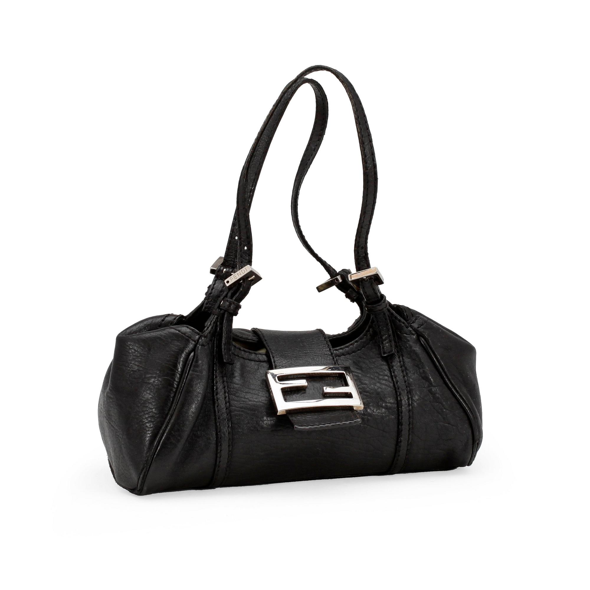 FENDI, a black leather shoulder bag.