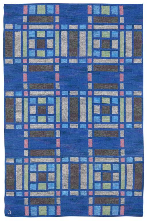 CARPET. "Tjärmark". Rölakan (flat weave). 233 x 150 cm. Signed J (Judith Johansson).