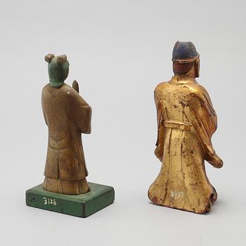 Two Chinese sculptures of deities, 20th Century.