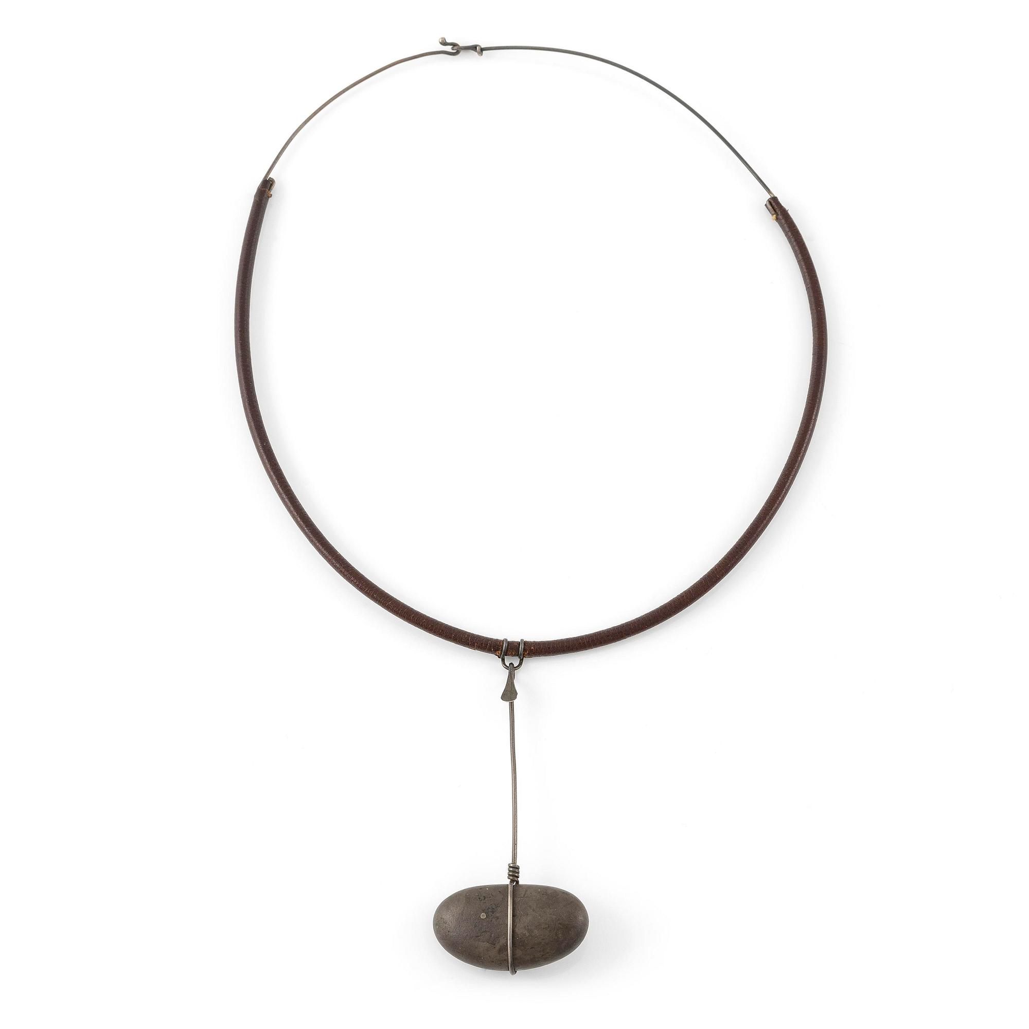 Vivianna Torun Bülow-Hübe, a necklace, silver with leather and a natural stone, excecuted in her own studio, most likely 1950's.