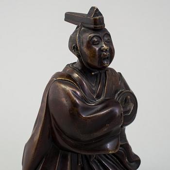 Two Japanese bronze sculptures of dancers, Meiji period (1868-1912). Signed to base.
