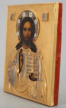 Icon, enamel ornamenation, silver risa , Russia,
Moscow, est 20th cent.