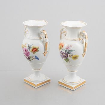 A pair of porcelain baluster vases, Meissen, later part of the 19th century.