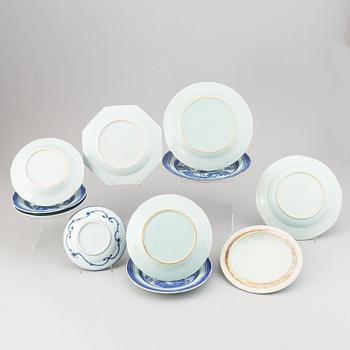 A group of 10 plates and a cover, Qing dynasty, 18th/19th Century. 4 of the plates cream ware, 19th Century.