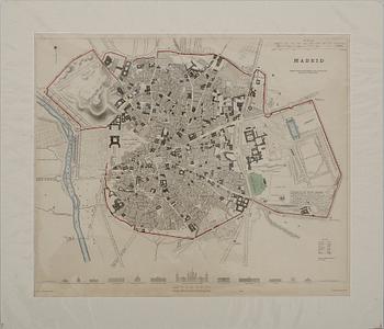 KARTOR, 4 st. Bryssel, Amsterdam, Antwerpen & Madrid. Graverade och tryckta av B.R. Davies, London. Omkring 1850-1880.