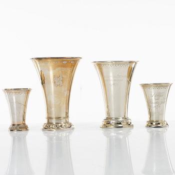 Four Swedish silver beakers, including mark of M Lysell, Trelleborg 1929.