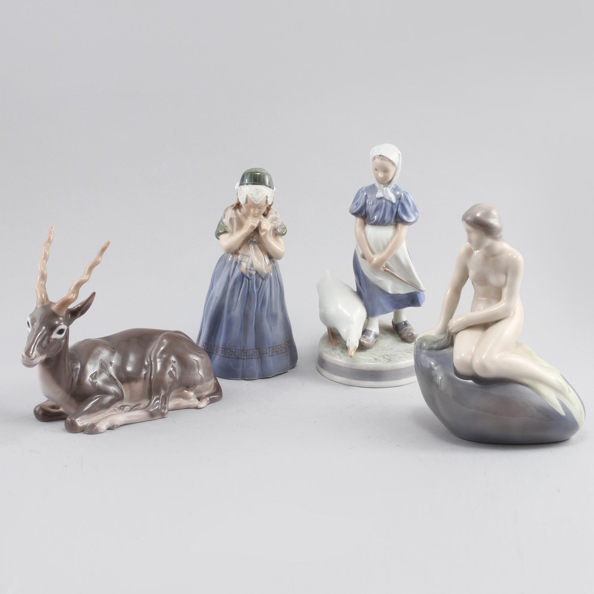 FIGURINER, 4 st, porslin, Royal Copenhagen och Bing & Gröndahl, 1900-tal.