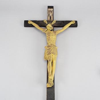 A wooden painted crucifix, 18th/19th century.