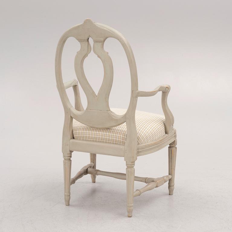 A Gustavian open armchair, Stockholm, late 18th century.