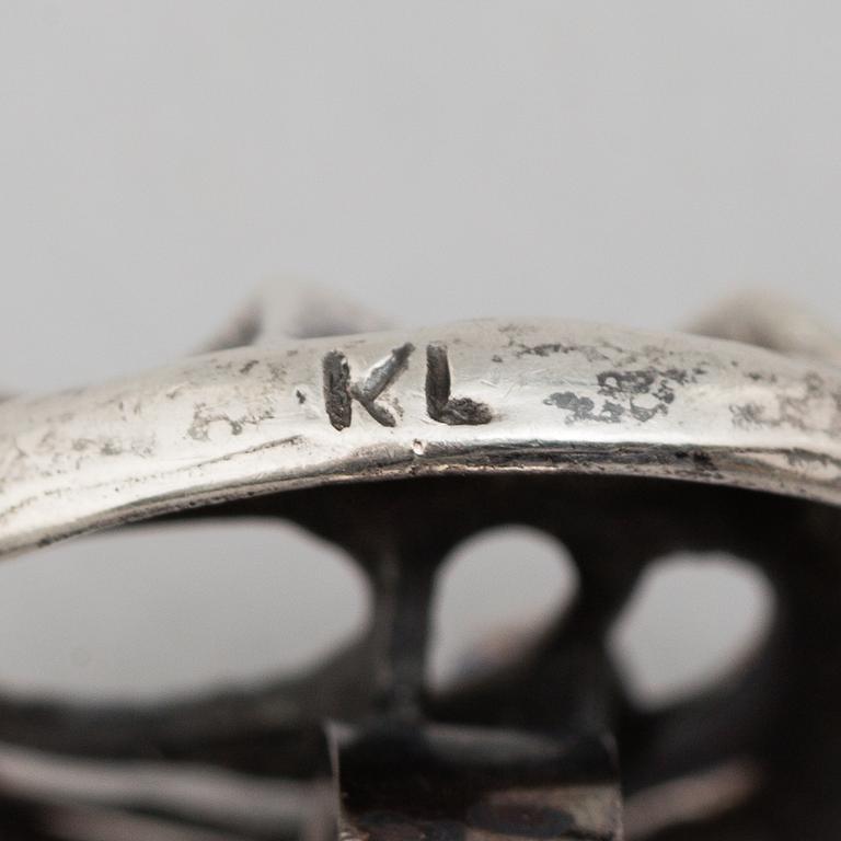 KARL LAINE, halsband, armband, ring samt ett par örhängen, sterlingsilver, Finland, 1975.