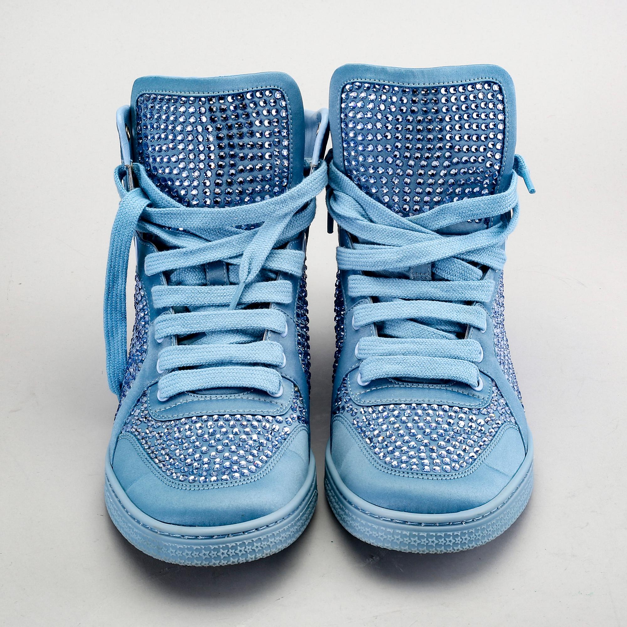 Gucci, sneakers, mineral blue, Swarowski crystals.