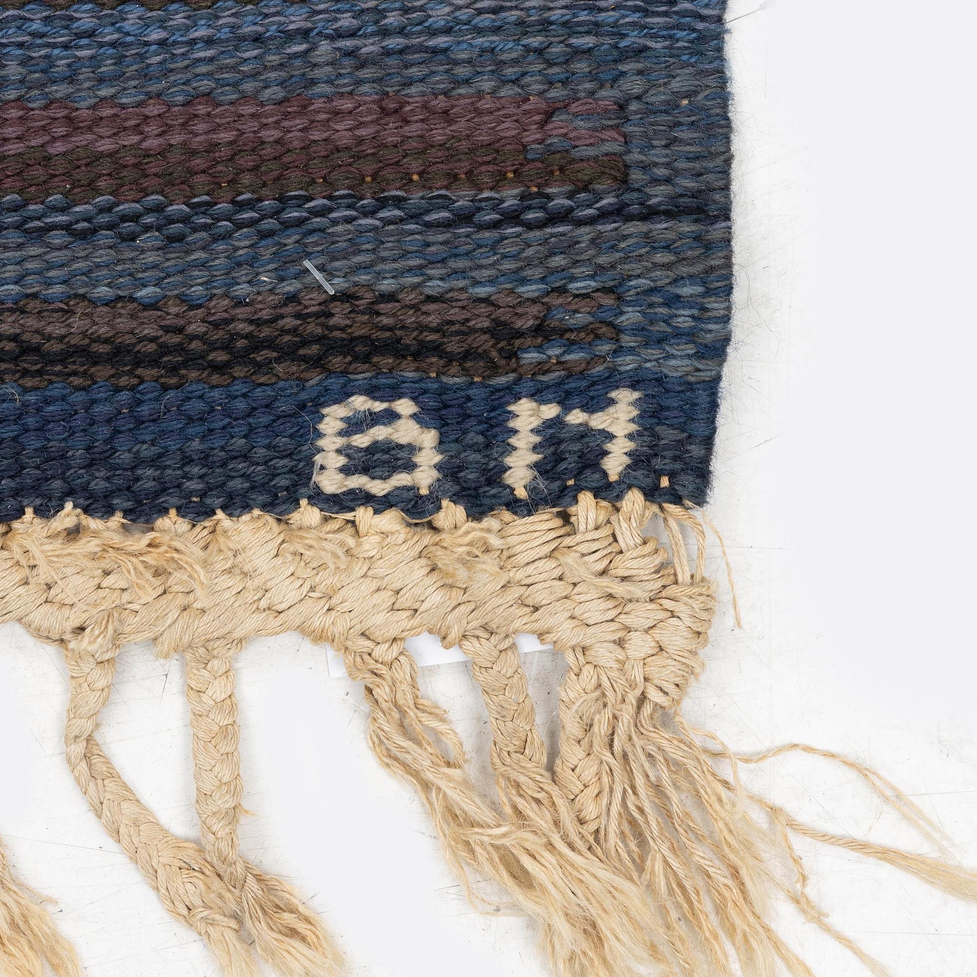 Barbro Nilsson, a carpet, 'Blåbär mörk', tapestry weave, c. 215 x 149 cm, signed AB MMF BN.