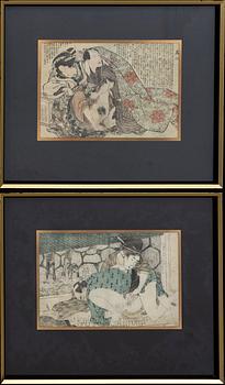 TRÄSNITT, 4 st, Japan, Shunga, 1800-tal.