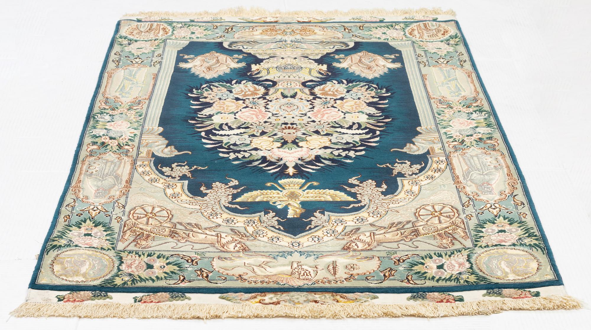 Matta, Täbris, part silk,  figural, ca 167 x 98 cm.