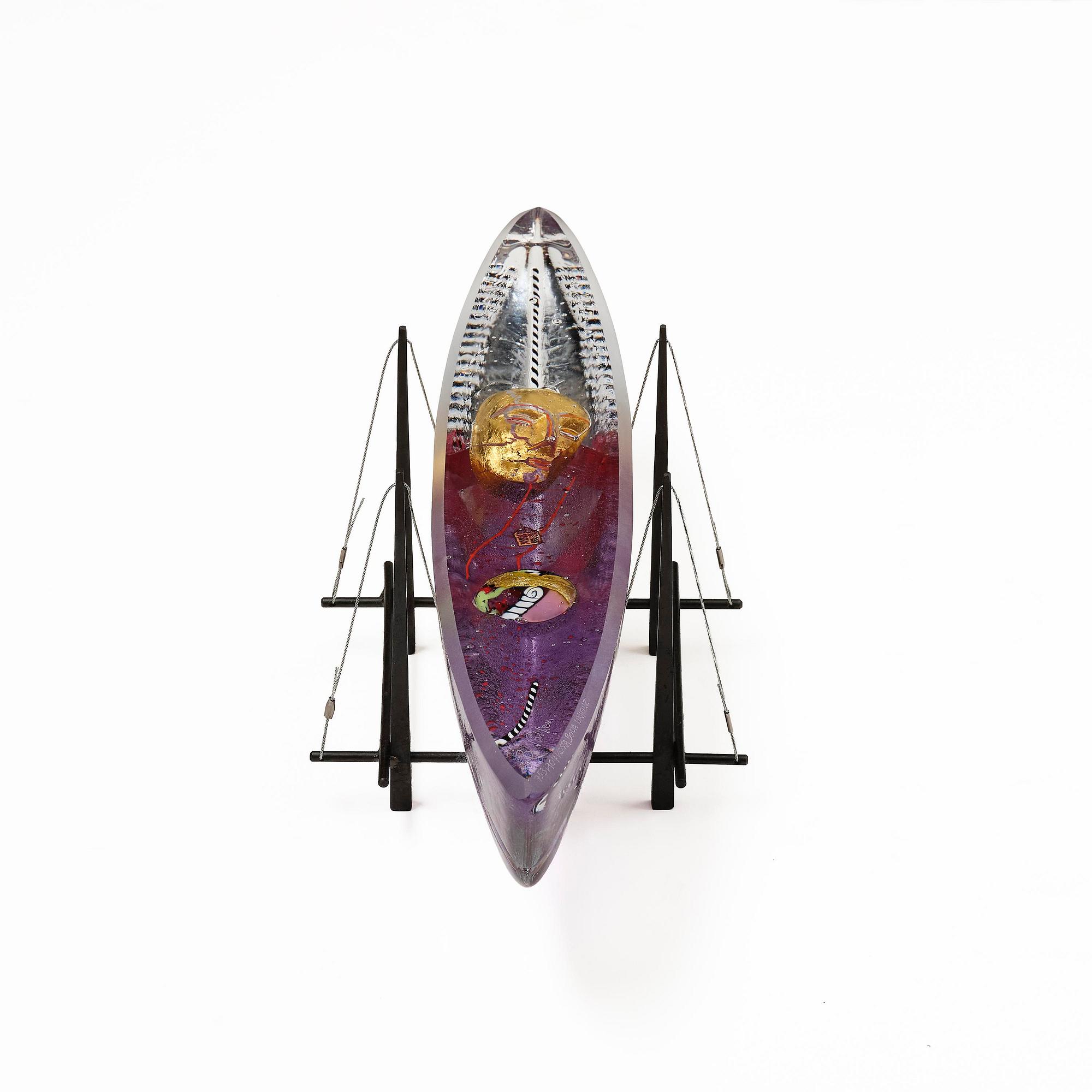 Bertil Vallien, unik skulptur, båt, "Voyage XVII", sandgjutet glas, Kosta Boda.