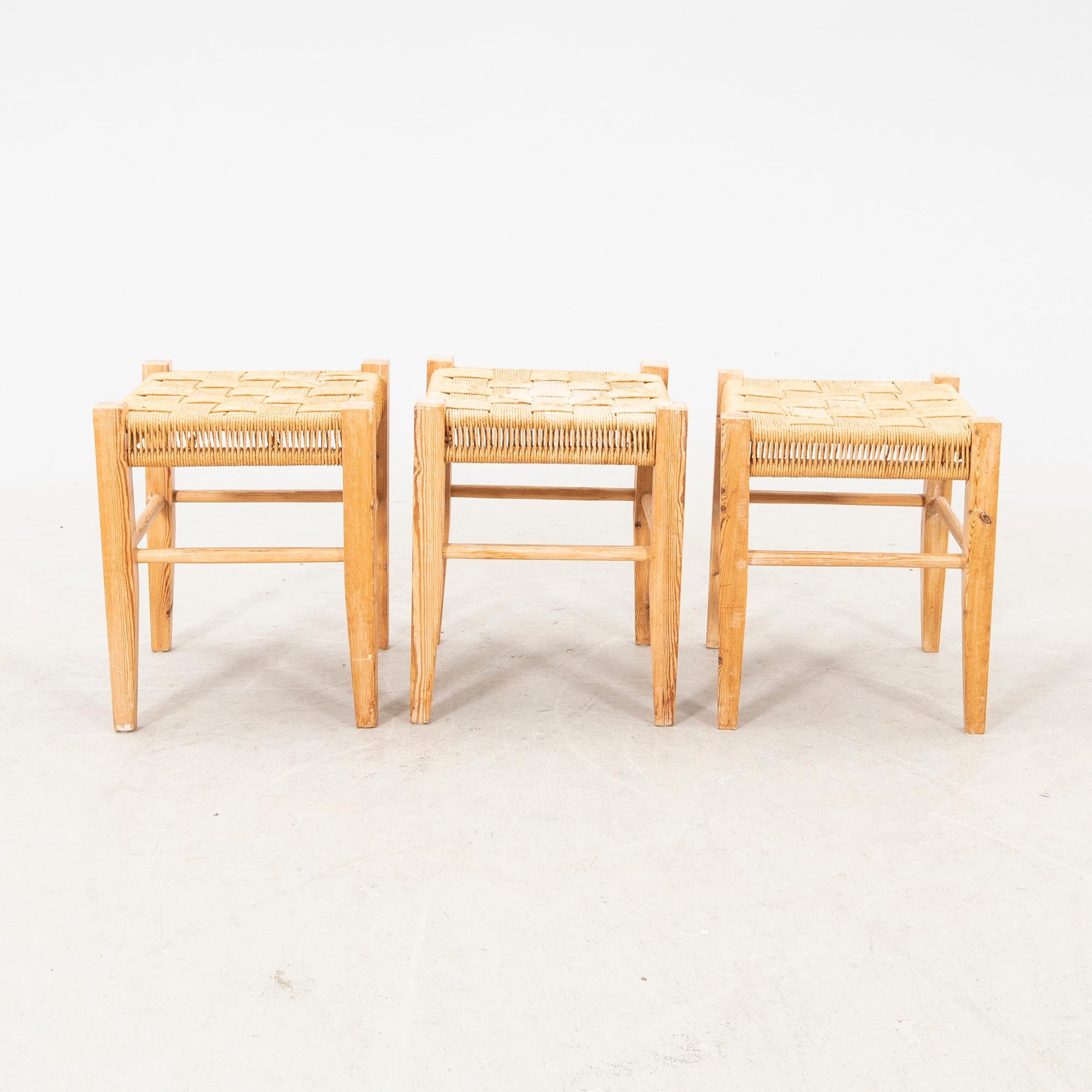 A set of three Danish 1970/80s pine stools.