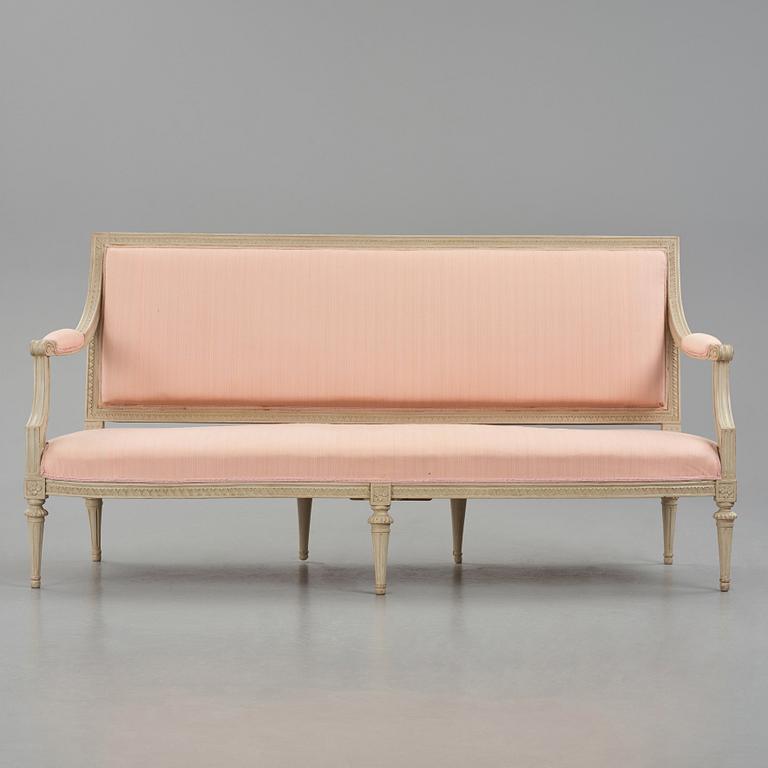 A Gustavian carved sofa, later part of the 18th century.