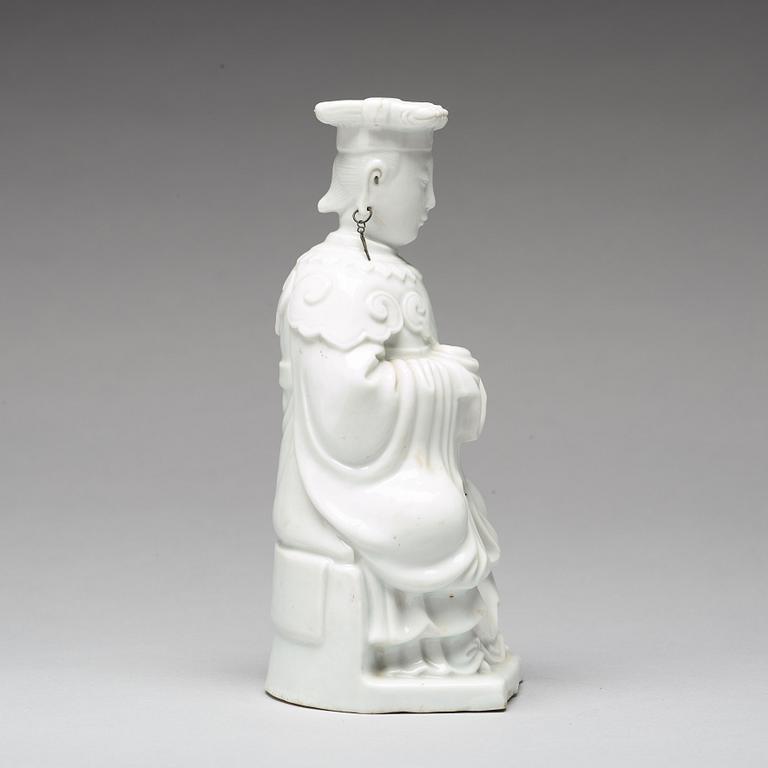 A blanc de chine figure of a deity, Qing dynasty, 19th Century.