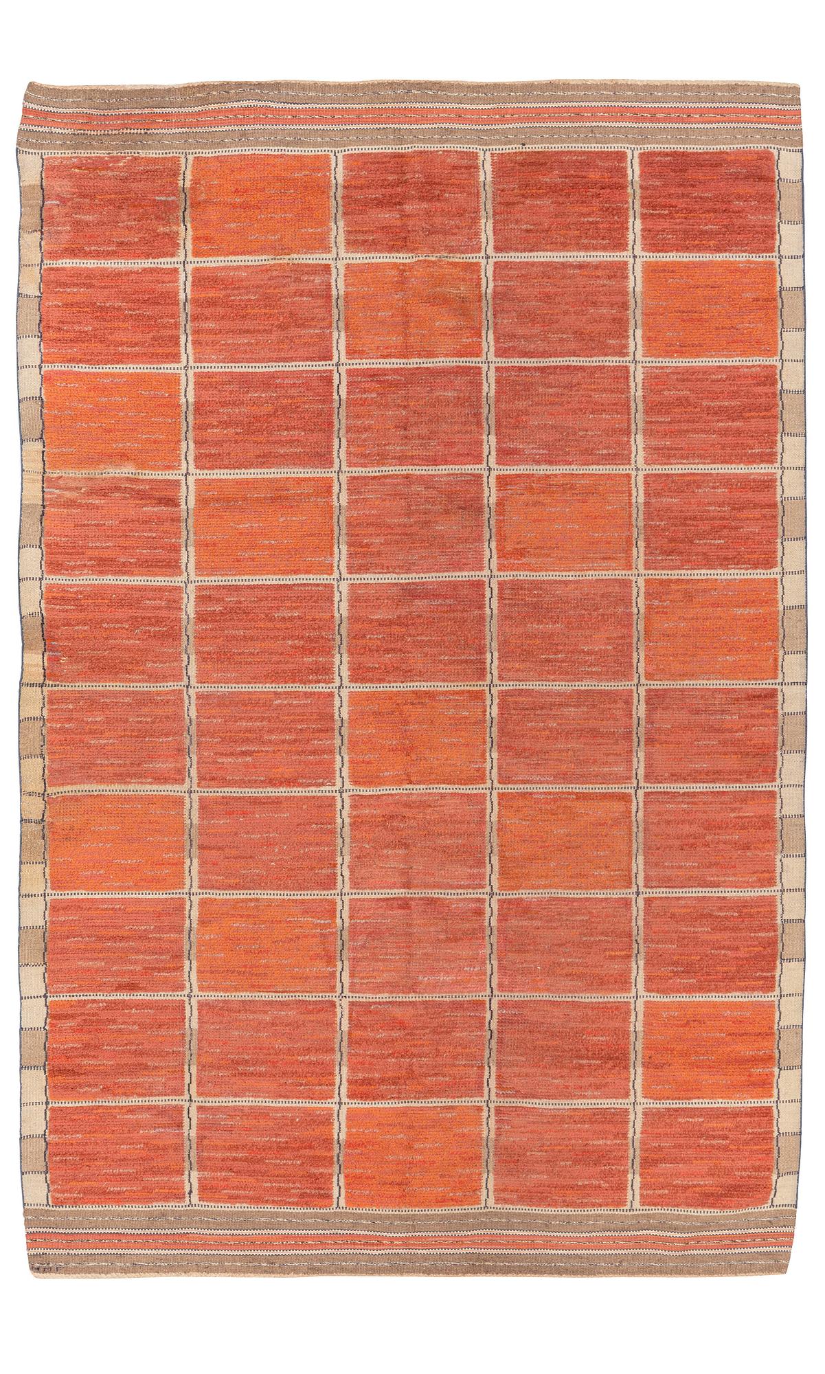 Märta Måås-Fjetterström, matta, "Rutig röd halvflossa", reliefflossa, ca 307 x 204 cm, signerad MMF.