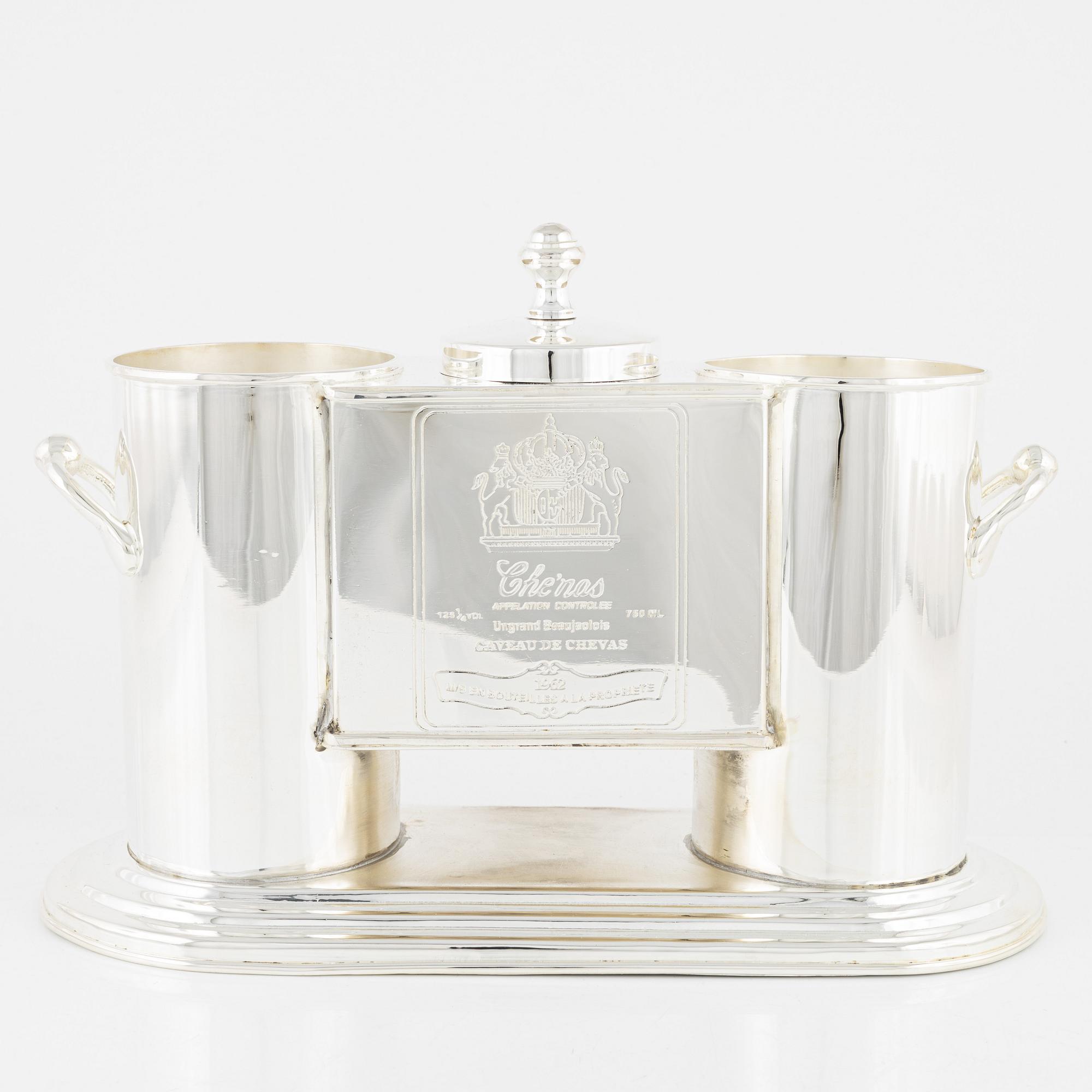 A silver plated wine cooler, contemporary.