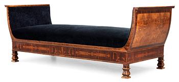 575. A 1920's daybed, possibly by Carl Malmsten, Bodafors. Stained birch with palisander and other wood inlays.