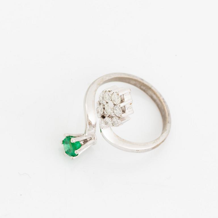 Emerald and brilliant cut diamond ring.