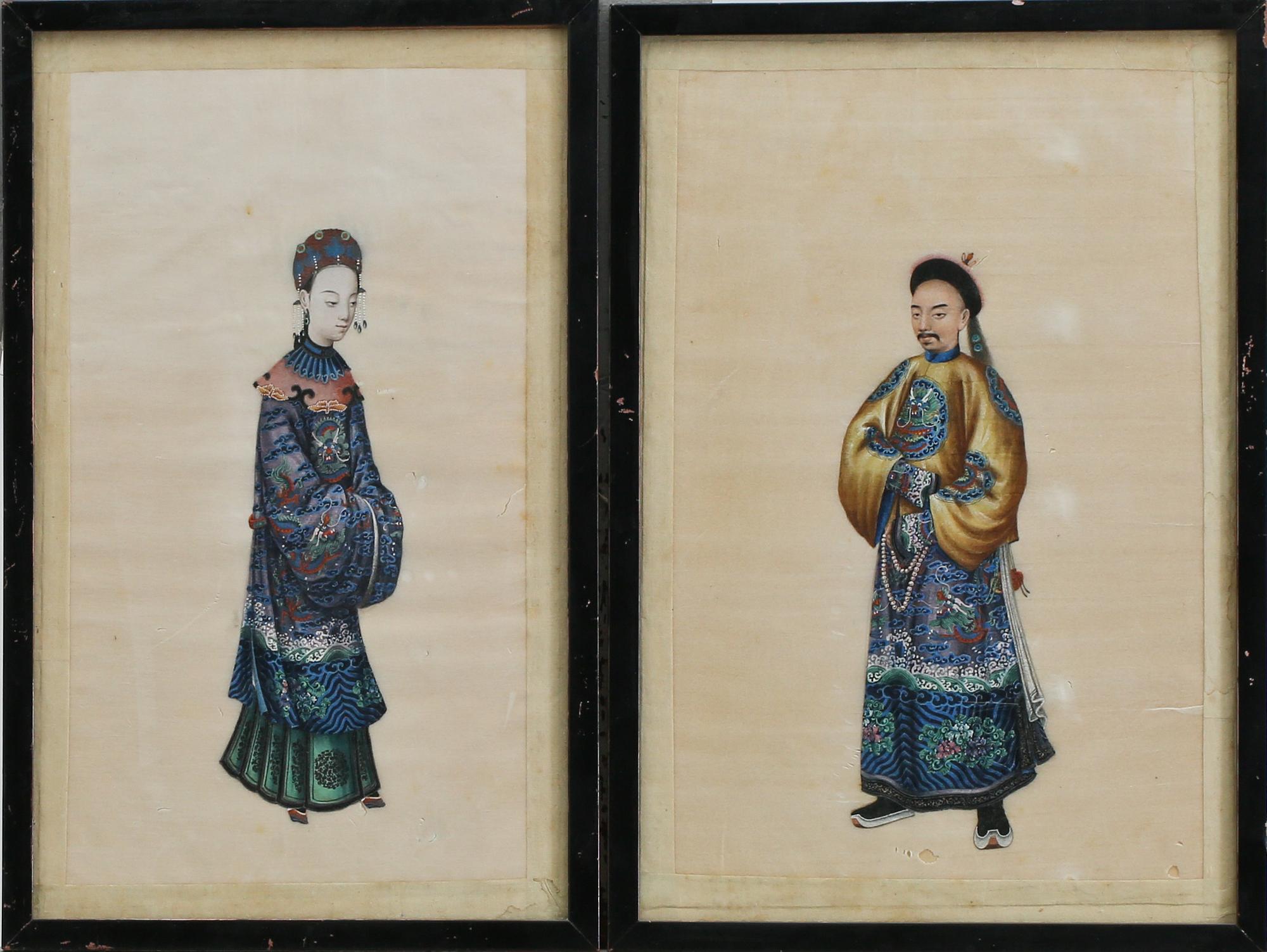 OKÄND KONSTNÄR, gouache på textil, 2 st, Kina, 1900-tal.