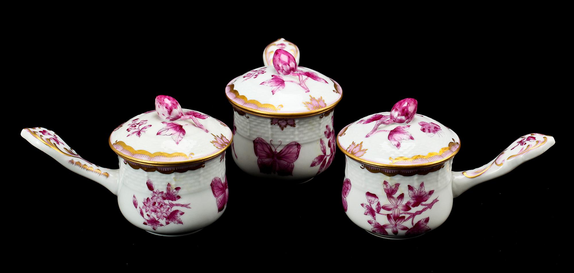CREMEKOPPAR, 6 st, porslin, Herend, 1900-tal.