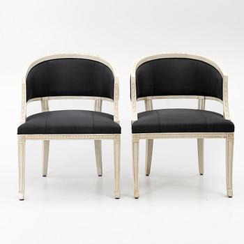 A pair of late Gustavian style armchairs, second half of the 20th century.