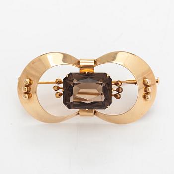 Helge Narsakka, a necklace and a brooch, 14K gold, smoky quartz and synthetic spinel. Lahti 1965.