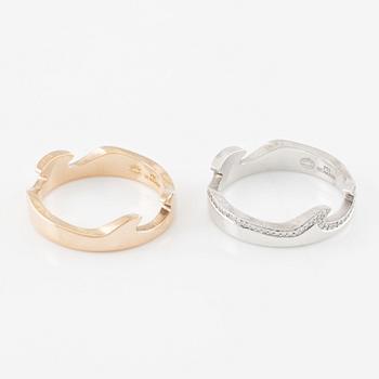 Georg Jensen "Fusion" two rings 18K white gold and rose gold, set with round brilliant-cut diamonds.