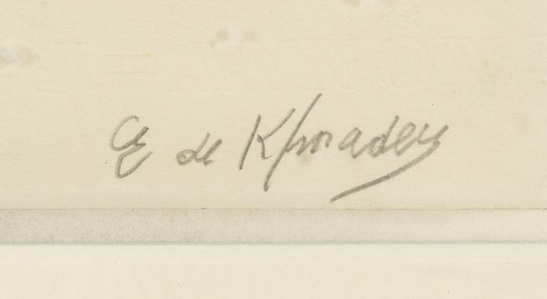 Eugène de Kermadec, blandteknik på papper, signerad.