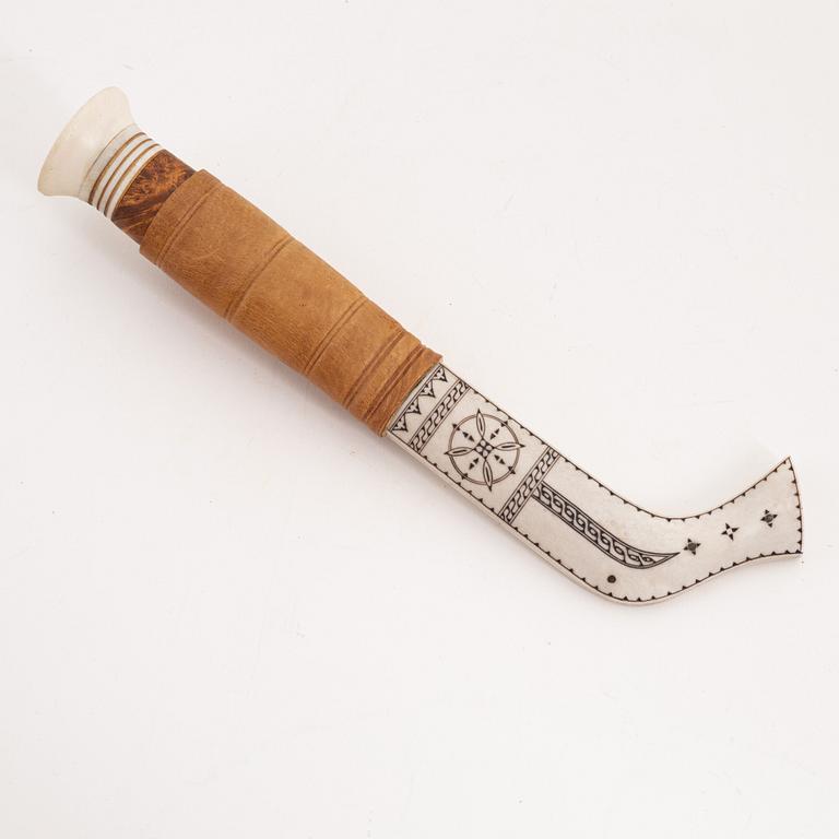 A reindeer horn knife by Andreas Poggats, before 1963, signed.