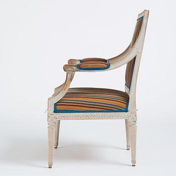 A carved Gustavian armchair, late 18th Century.