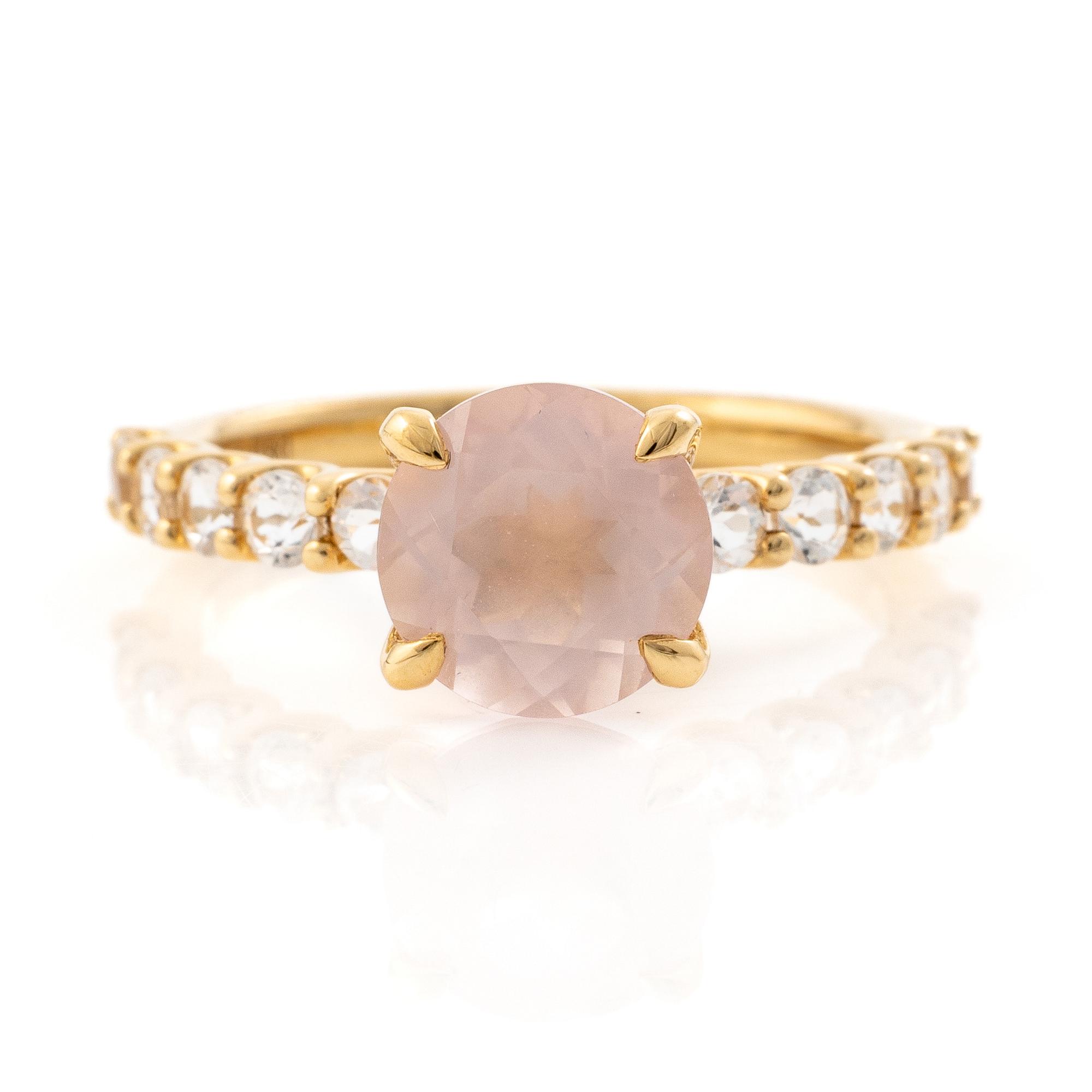 Mary Kay ring, 18K gold with a pink stone and white stones.