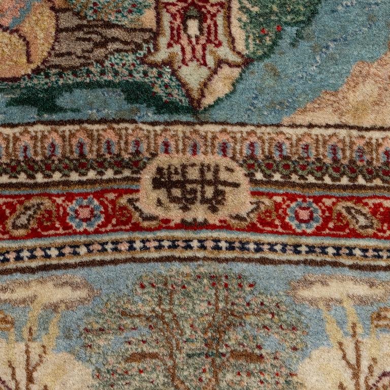 Rug, Tabriz, figural, signed Tabatabai, approx. 210 x 138 cm.