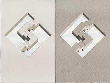 Oscar Reutersvärd, four color lithographs, signed 48/120, 31/120, EA and HC.