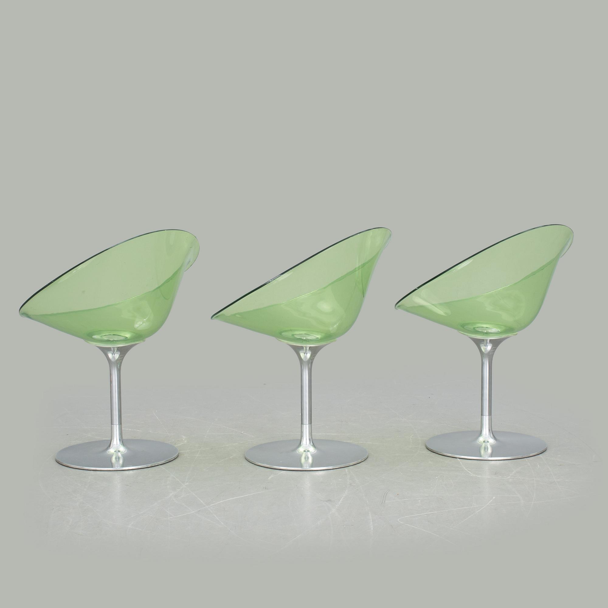 STOLAR, 3 st. "Eros", Philippe Stark för Kartell, märkta, sent 1900-tal.