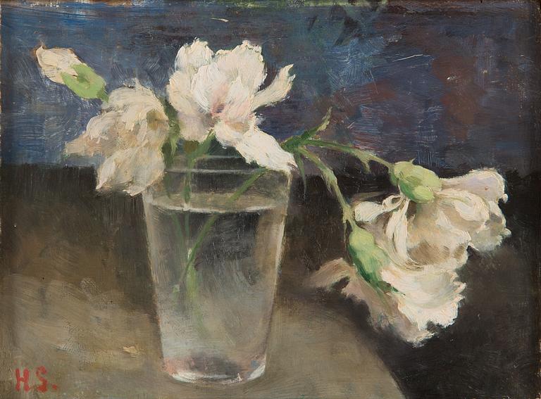 Helene Schjerfbeck, Carnations in a Glass of Water.